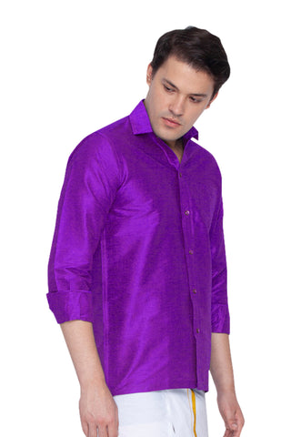VM BY Vastramay Men's Purple Silk Blend Ethnic Shirt