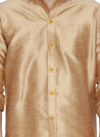 Men's Gold Cotton Silk Blend Shirt and Dhoti Set