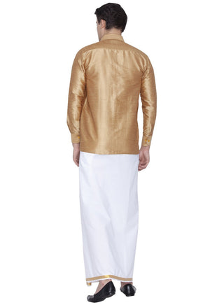 Men's Gold Cotton Silk Blend Shirt and Dhoti Set