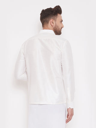 VM By VASTRAMAY Men's White Silk Blend Ethnic Shirt