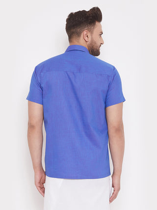 VM BY VASTRAMAY Men's Blue Cotton Blend Ethnic Shirt