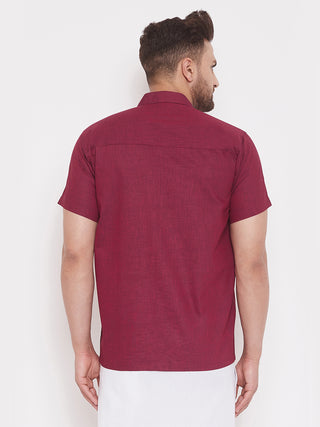 VM BY VASTRAMAY Men's Maroon Cotton Blend Ethnic Shirt