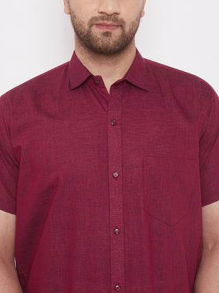 VM BY VASTRAMAY Men's Maroon Cotton Blend Ethnic Shirt