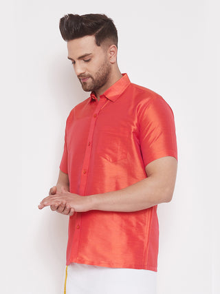 VM BY VASTRAMAY Men's Red Silk Blend Ethnic Shirt