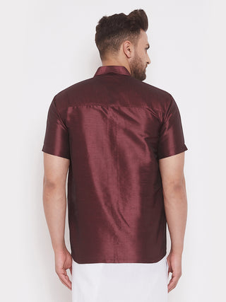 VM BY VASTRAMAY Men's Wine Silk Blend Ethnic Shirt
