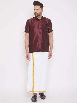 VM BY VASTRAMAY Men's Wine Silk Blend Ethnic Shirt