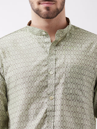 VASTRAMAY Men's Beige Silk Blend Ethnic Shirt