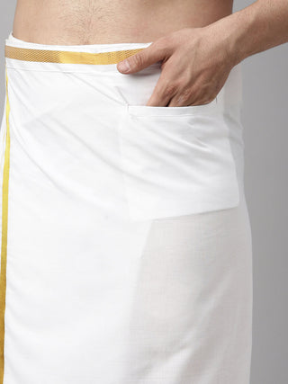 VASTRAMAY Men's Beige Shirt And Mundu Set