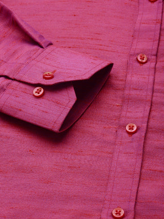 VASTRAMAY Men's Purple Silk Blend Shirt And Mundu Set