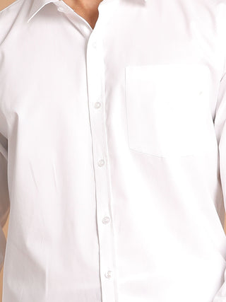 VASTRAMAY Men's White Pure Cotton Shirt And Mundu Set