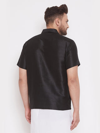VM By VASTRAMAY Men's Black Silk Blend Ethnic Shirt
