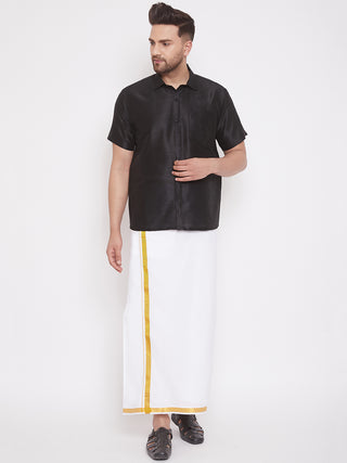 VM By VASTRAMAY Men's Black Silk Blend Ethnic Shirt