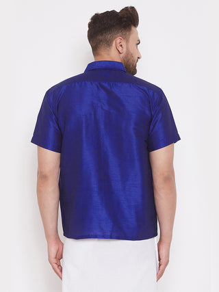 VM By VASTRAMAY Men's Blue Silk Blend Ethnic Shirt