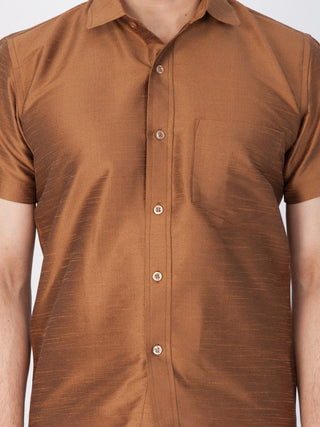 VM BY VASTRAMAY Men's Brown Silk Blend Ethnic Shirt