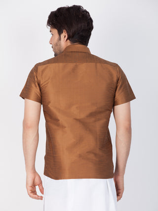 Men's Brown Cotton Silk Blend Ethnic Shirt