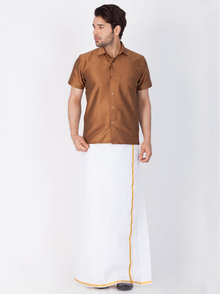 VM BY VASTRAMAY Men's Brown Silk Blend Ethnic Shirt
