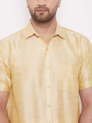 VM By VASTRAMAY Men's Gold Silk Blend Ethnic Shirt