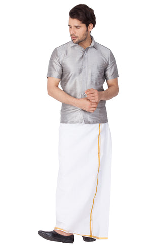 Men's Grey Cotton Silk Blend Ethnic Shirt