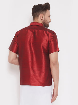 VM By VASTRAMAY Men's Maroon Silk Blend Ethnic Shirt