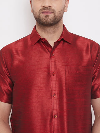 Vastramay Maroon Silk Blend Baap Beta Shirt set