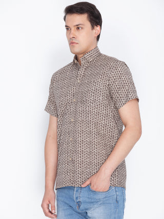 VASTRAMAY Men's Brown Cotton Ethnic Shirt