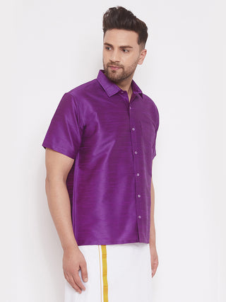 VM By VASTRAMAY Men's Purple Silk Blend Ethnic Shirt