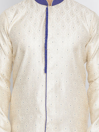 Men's Blue Cotton Silk Blend Sherwani Set