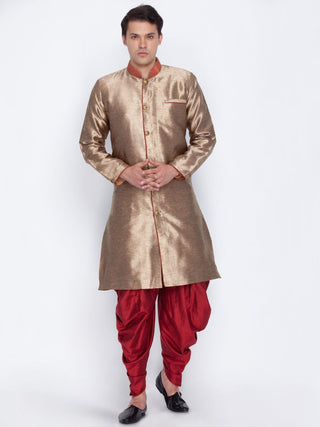 Men's Gold Cotton Silk Blend Sherwani Set