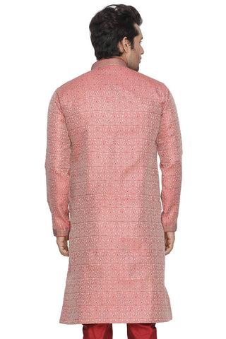 VASTRAMAY Men's Pink Cotton Silk Blend Sherwani Top