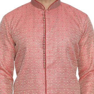 Men's Pink Cotton Silk Blend Sherwani Set