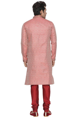 Men's Pink Cotton Silk Blend Sherwani Set