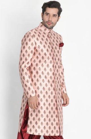 Men's Pink Cotton Silk Blend Sherwani Only Top
