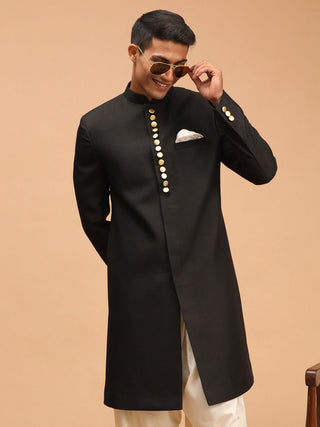 VASTRAMAY Men's Black Sherwani Top