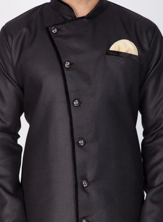 Men's Black Cotton Blend Sherwani Set