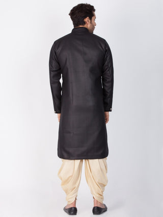 Vastramay Men and Boys Black Cotton Blend Sherwani Style Kurta Set