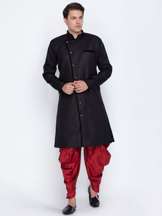 Vastramay Cotton Blend Black Baap Beta Sherwani Set