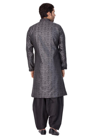 Men's Grey Cotton Silk Blend Sherwani Set