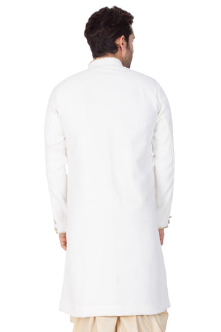 VM By VASTRAMAY Men's White Cotton Blend Sherwani Only Top