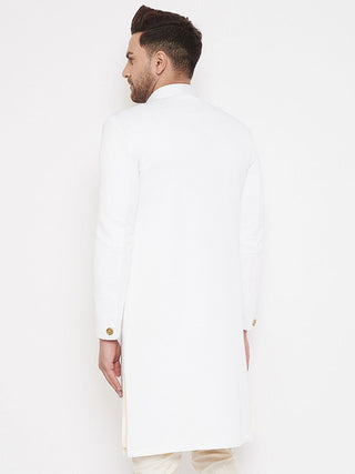 VASTRAMAY Men's White Silk Blend Sherwani Top