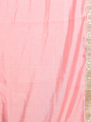 VASTRAMAY Men's Beige And Gold Embroidered Brocade Sherwani Set With Pink Dupatta