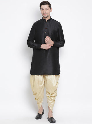 Men's Black Cotton Silk Blend Kurta and Dhoti Pant Set