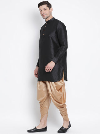 Men's Black Cotton Silk Blend Kurta and Dhoti Pant Set