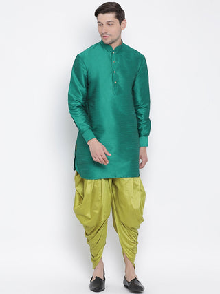 Men's Green Cotton Silk Blend Kurta and Dhoti Pant Set