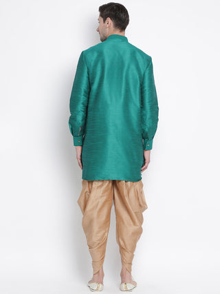 Men's Green Cotton Silk Blend Kurta and Dhoti Pant Set