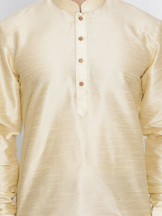 Men's Gold Cotton Silk Blend Kurta and Dhoti Pant Set