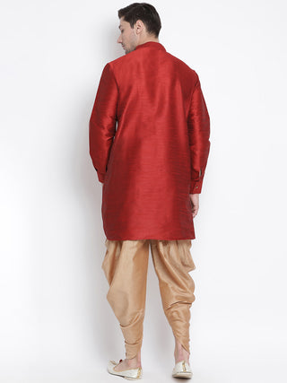 Men's Maroon Cotton Silk Blend Kurta and Dhoti Pant Set