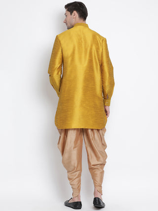Men's Yellow Cotton Silk Blend Kurta and Dhoti Pant Set