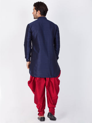 Men's Blue Cotton Silk Blend Kurta and Dhoti Pant Set