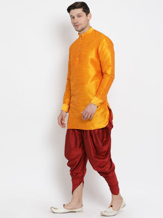 Men's Orange Cotton Silk Blend Kurta and Dhoti Pant Set