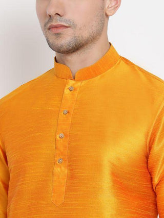 Men's Orange Cotton Silk Blend Kurta and Dhoti Pant Set